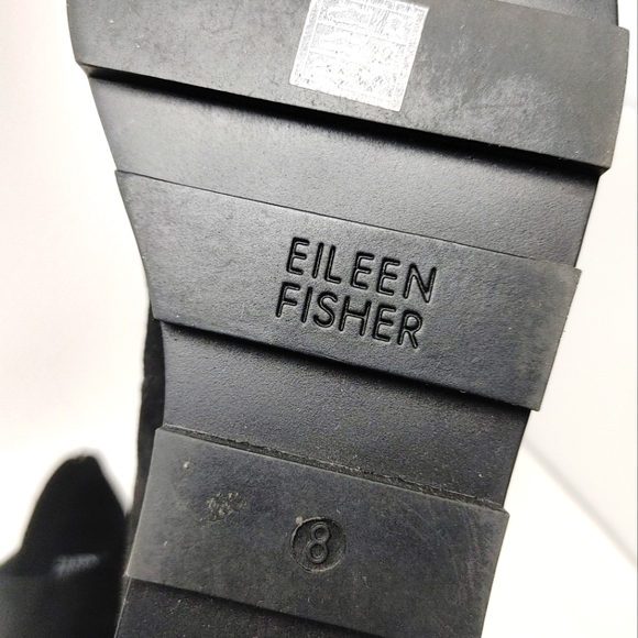 Eileen Fisher Turban Asymmetrical Wedge Black Suede Size 8 - Picture 8 of 11